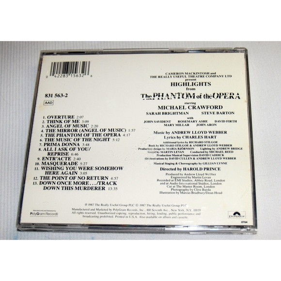 Phantom of Opera Highlights CD Original Cast Andrew Lloyd Webber - Picture 2 of 3